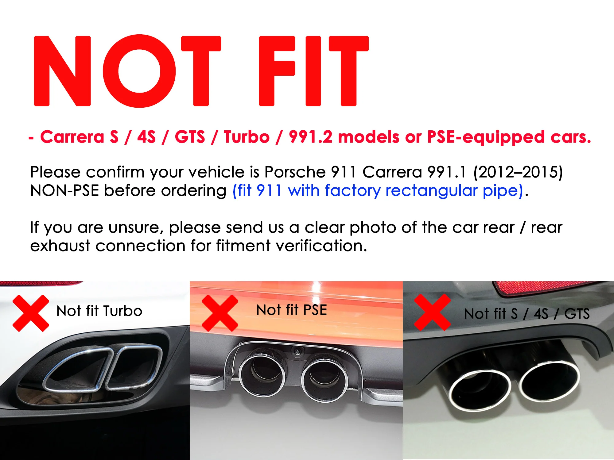Non-PSE Exhaust Tips Muffler Tailpipe Pair For 2012-2015 Porsche 911 Carrera 991.1 Base - Image 15