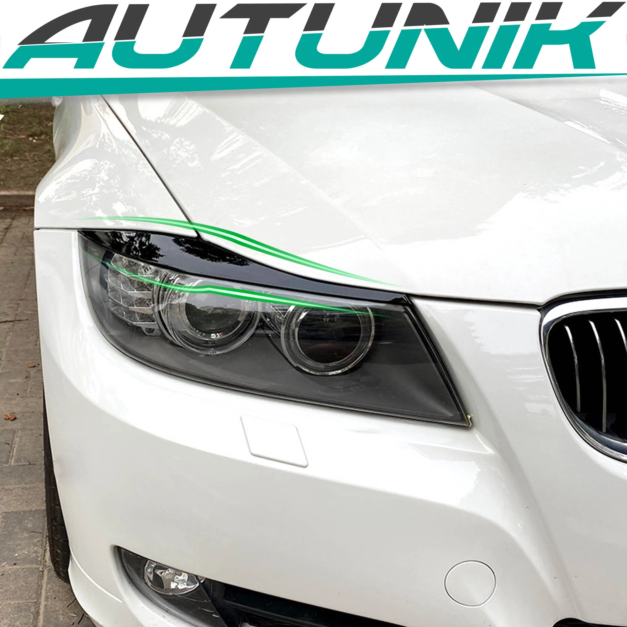 Eyebrow Cover Trim Headlight Eyelids Glossy Black Fits For BMW 3 Series E90 E91 2005-2012 bm204