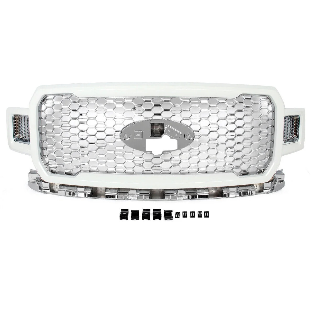 Fit 2018-2020 Ford F-150 F150 Oxford White+Chrome Honeycomb Front Bumper Grille - Image 2