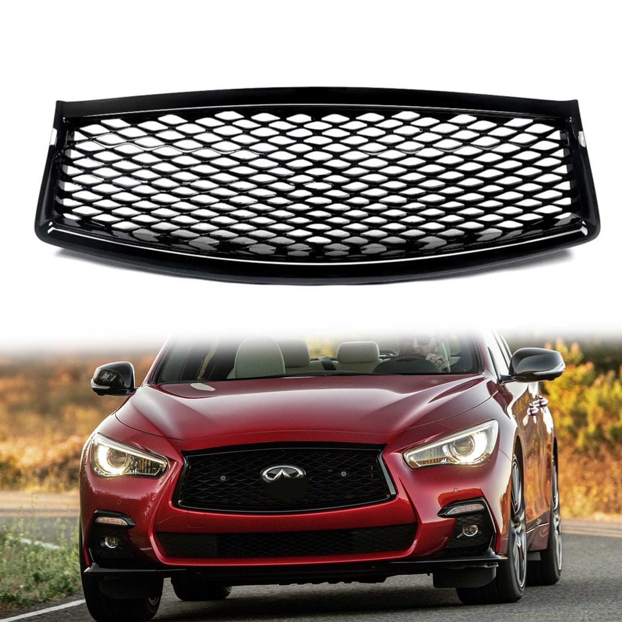 Gloss Black Front Bumper Grill Honeycomb For Inifniti Q50 2014-2017