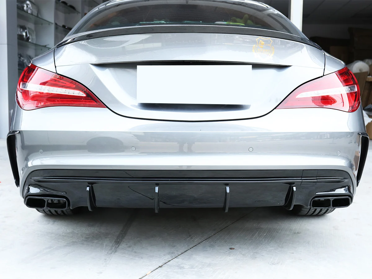 Fit For Mercedes Benz W117 CLA250 2017-2019 Rear Bumper Diffuser Lip W Exhaust Tailpipes Gloss Black - Image 2
