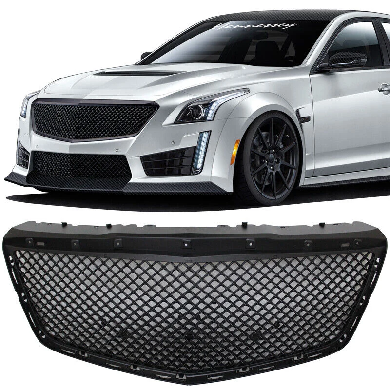 Gloss Black Honeycomb Front Upper Grille for Cadillac CTS Sedan 2014-2019 - Image 3