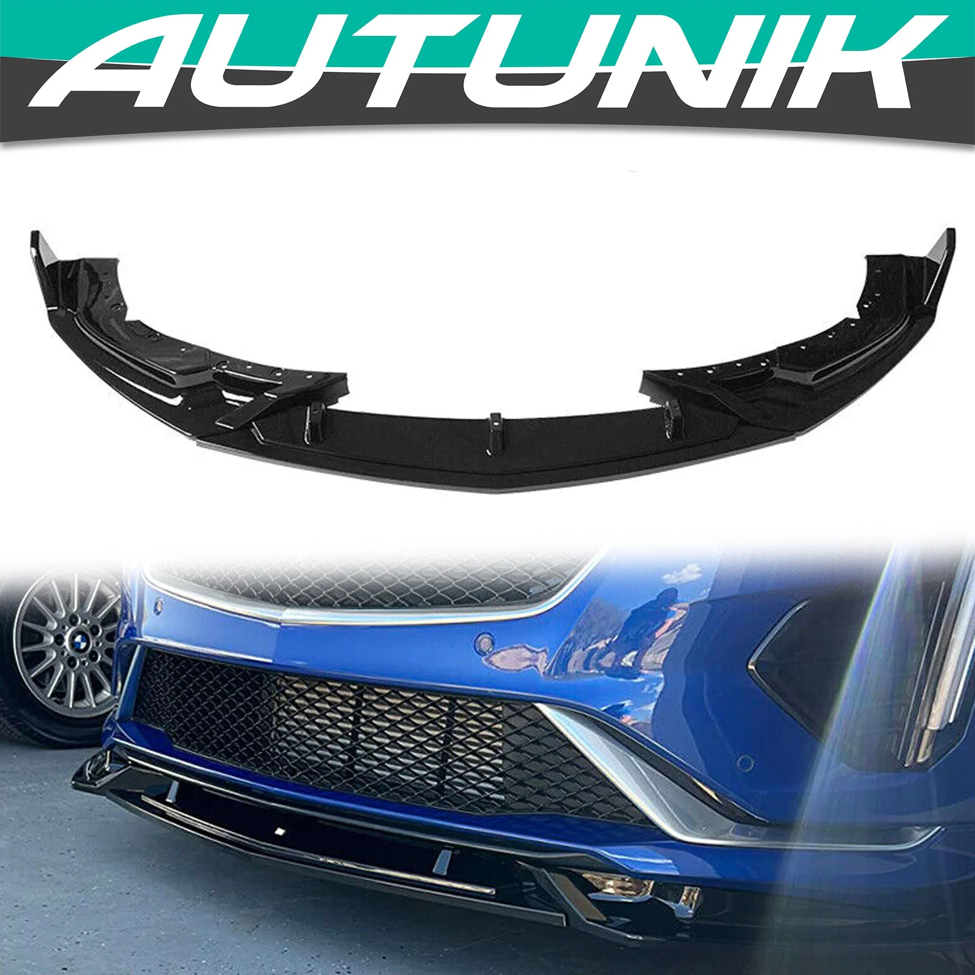 Fits 2020-2025 Cadillac CT4 3PCS Gloss Black PP Front Bumper Lip Spoiler Splitter