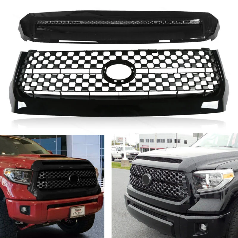 Gloss Black Fit for 2014-2021 Toyota Tundra Front Grille & Hood Bulge Molding - Image 12