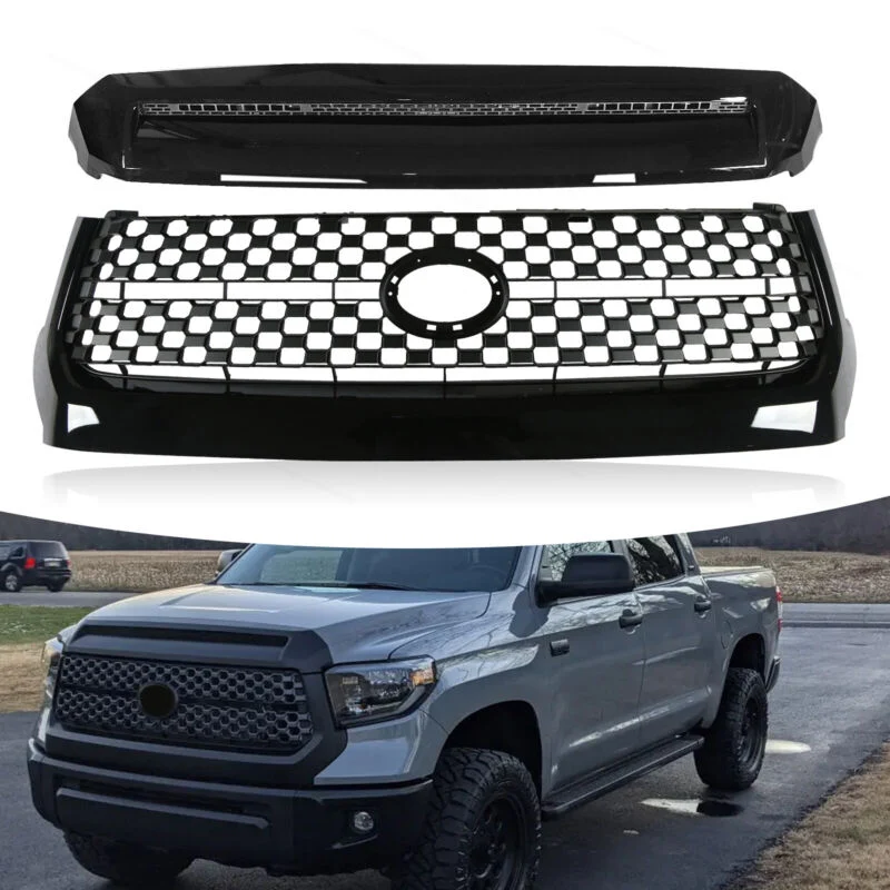 Gloss Black Fit for 2014-2021 Toyota Tundra Front Grille & Hood Bulge Molding - Image 2