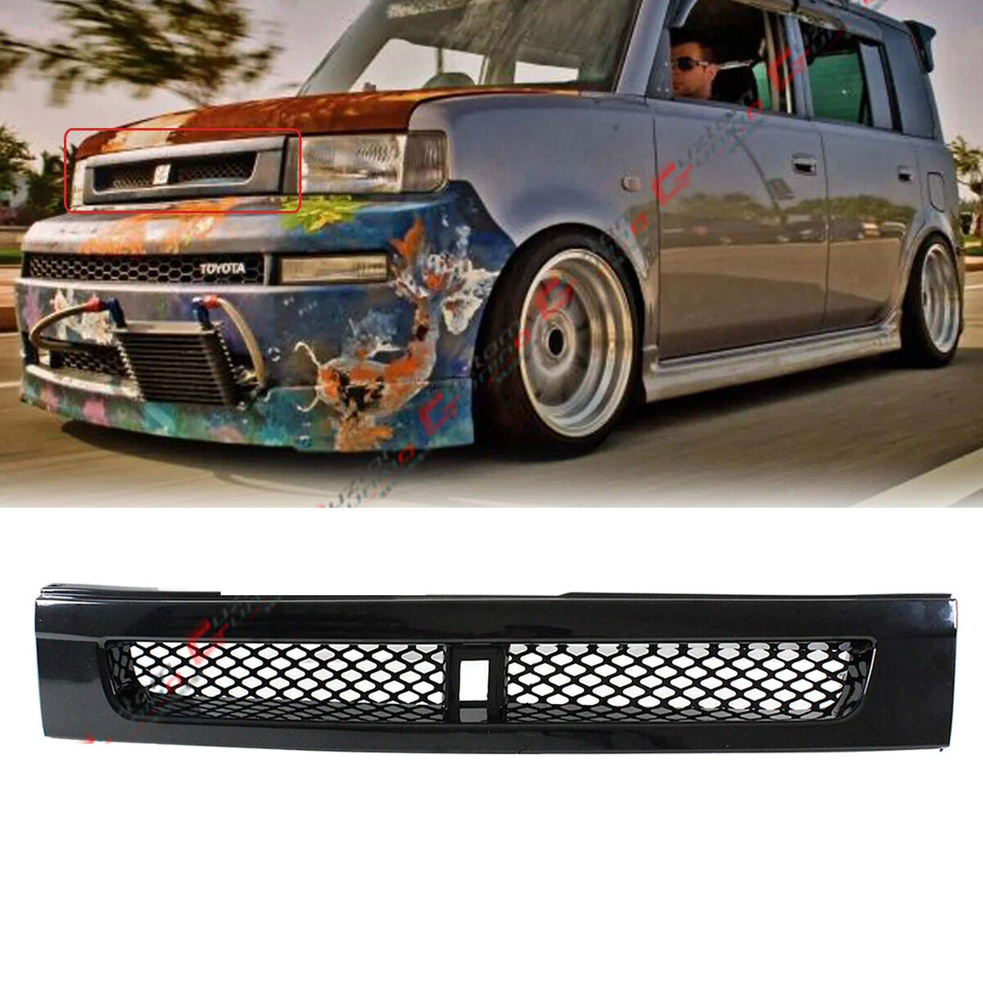 For 2004-2007 Scion XB BB Gloss Black Front Bumper Grille w/ Metal Mesh