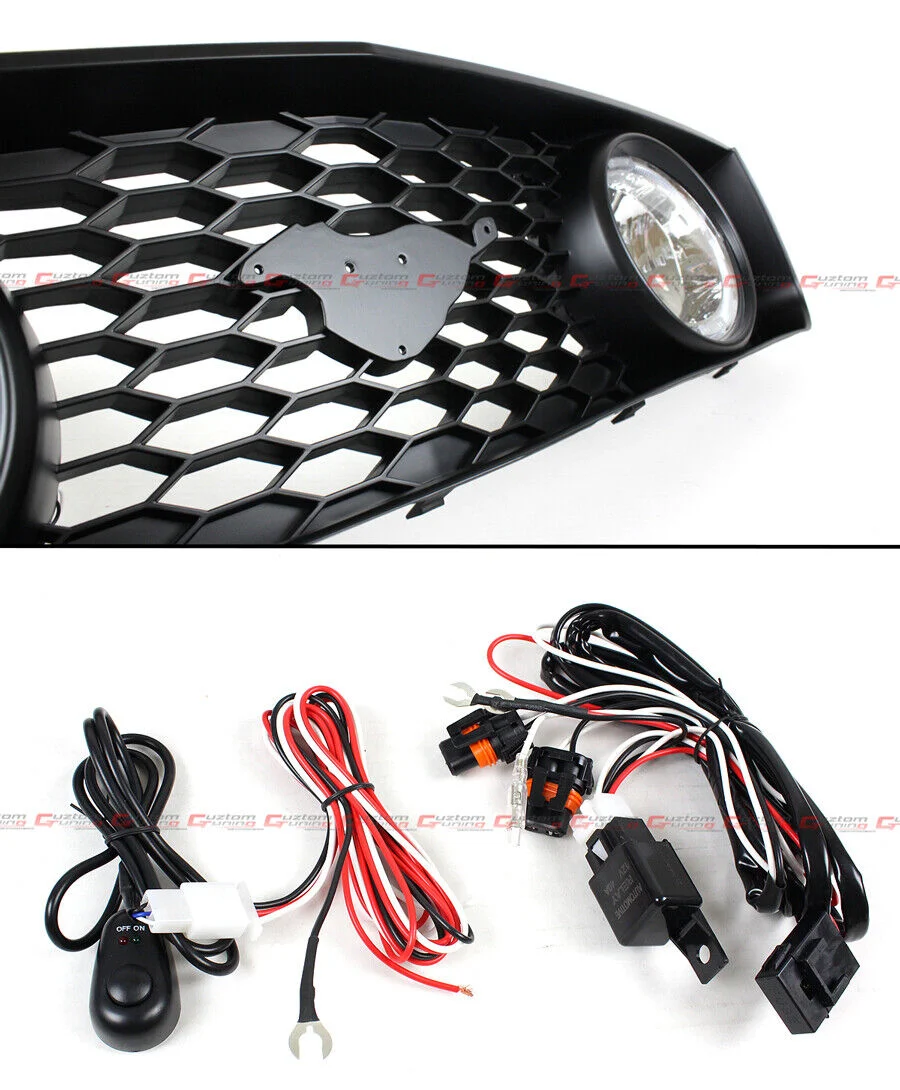 For 2005-2009 Ford Mustang 4.0L V6 Front Mesh Grill Dual Clear Lens Halo Fog Lights - Image 3