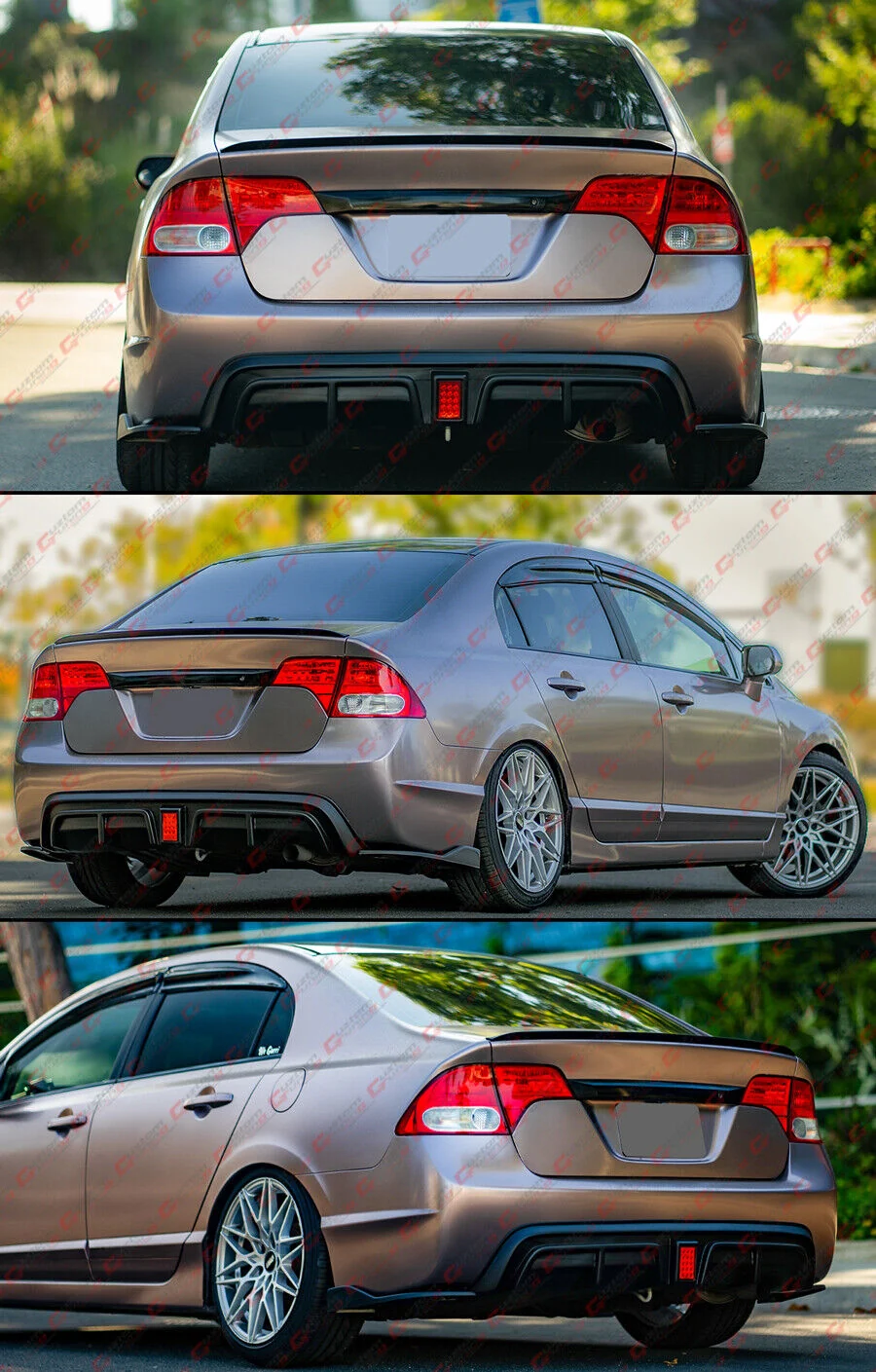 For 2006-2011 Honda Civic Sedan Gloss Black Rear Bumper Winglet Corner Spats Extension - Image 3