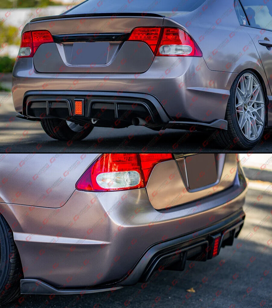 For 2006-2011 Honda Civic Sedan Matte Black Rear Bumper Corner Spats Extension - Image 4