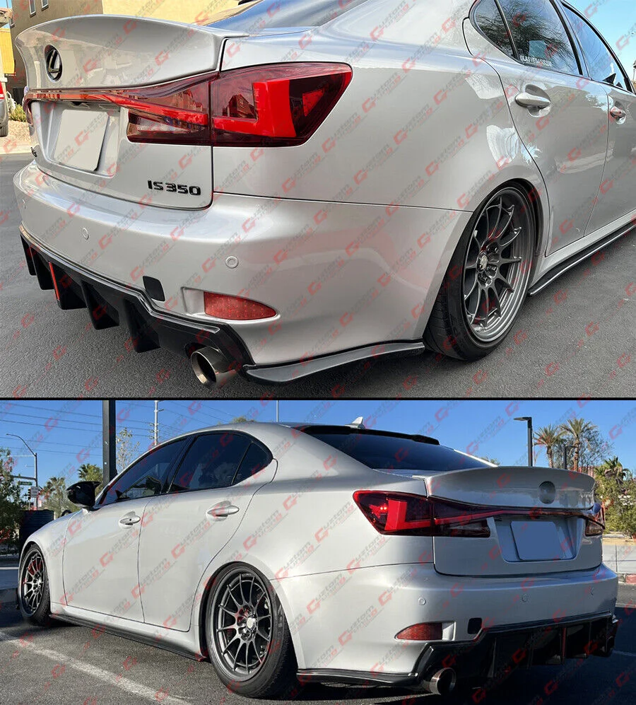 Gloss Black LED Rear Bumper Diffuser with V2 Corner Spat for 2006–2013 Lexus IS250 IS350 - Image 5