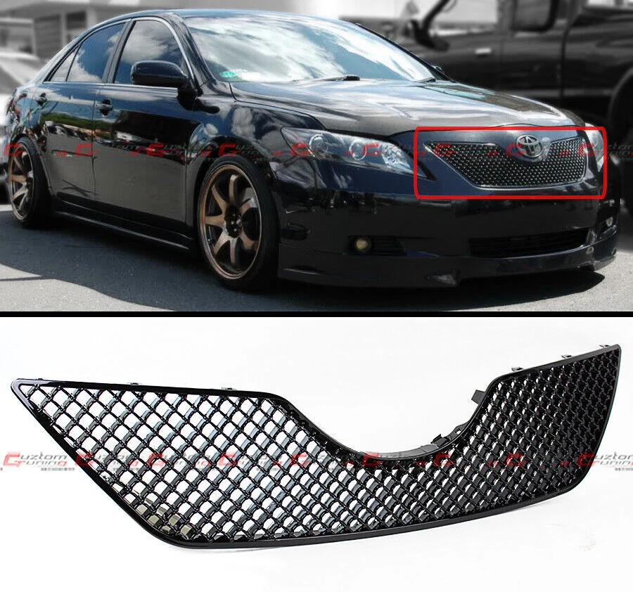 For 2007-2009 Toyota Camry LE SE XLE Sedan Gloss Black Front Bumper Mesh Grille Honeycomb Grill - Image 2