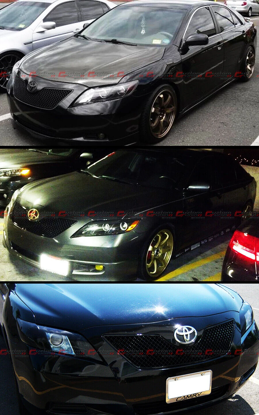 For 2007-2009 Toyota Camry LE SE XLE Sedan Gloss Black Front Bumper Mesh Grille Honeycomb Grill - Image 4
