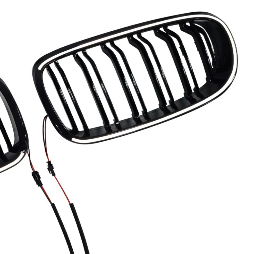 For 2009-2011 BMW 3 Series E90 Sedan Gloss Black Front Kidney Grille Bumper Grill w/ LED Light - Image 10