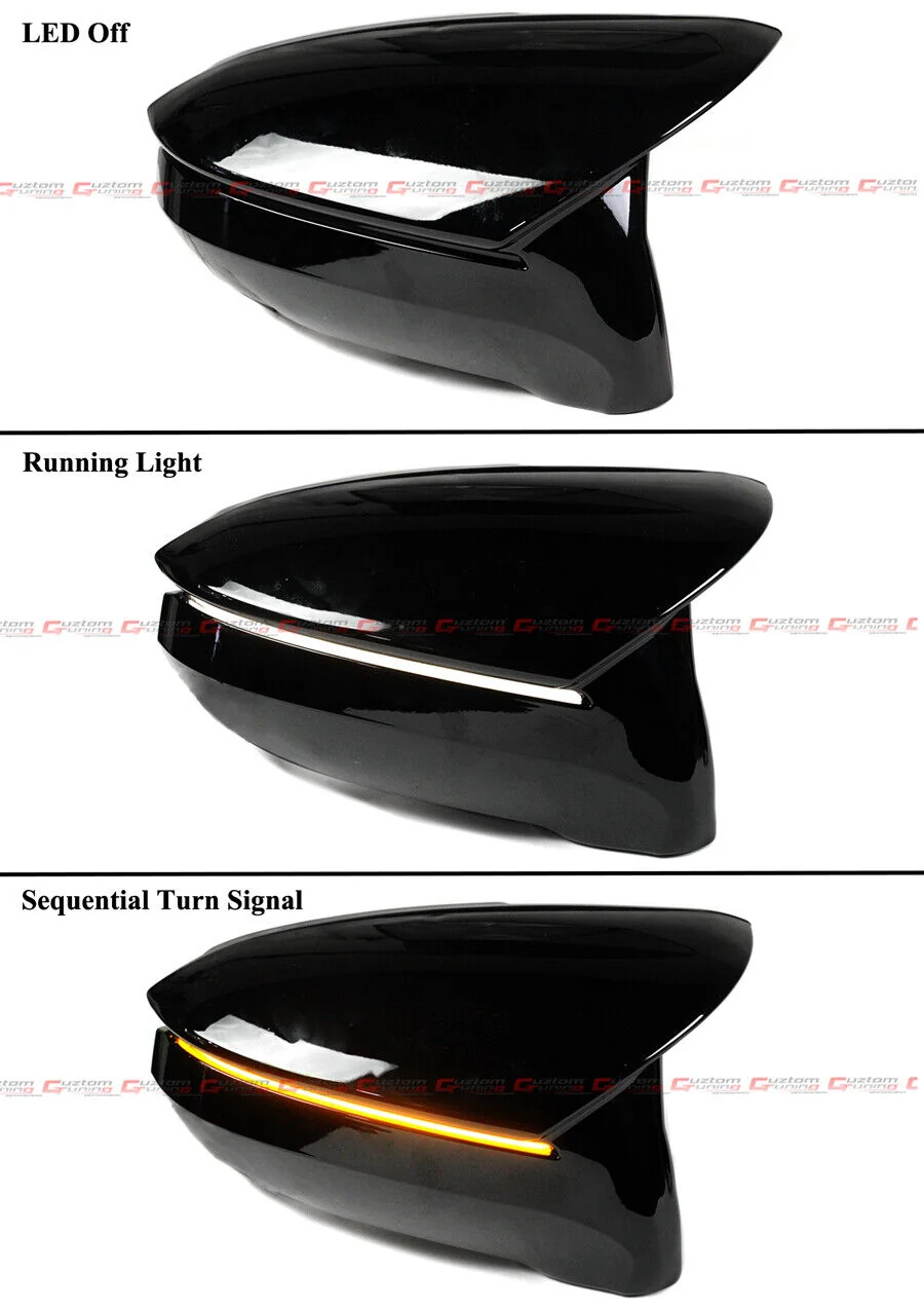 For 2009-2013 Lexus IS250 IS350 ES350 Gloss Black Mirror Cover Caps w/ Sequential LED Turn Signal Lights - Image 2