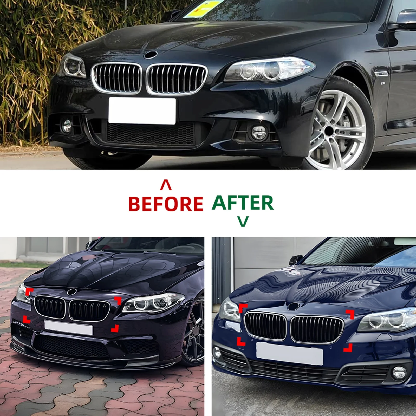 For 2010-2016 BMW 5 Series F10 F11 Front LED Kidney Grille Bumper Upper Grill Gloss Black - Image 2