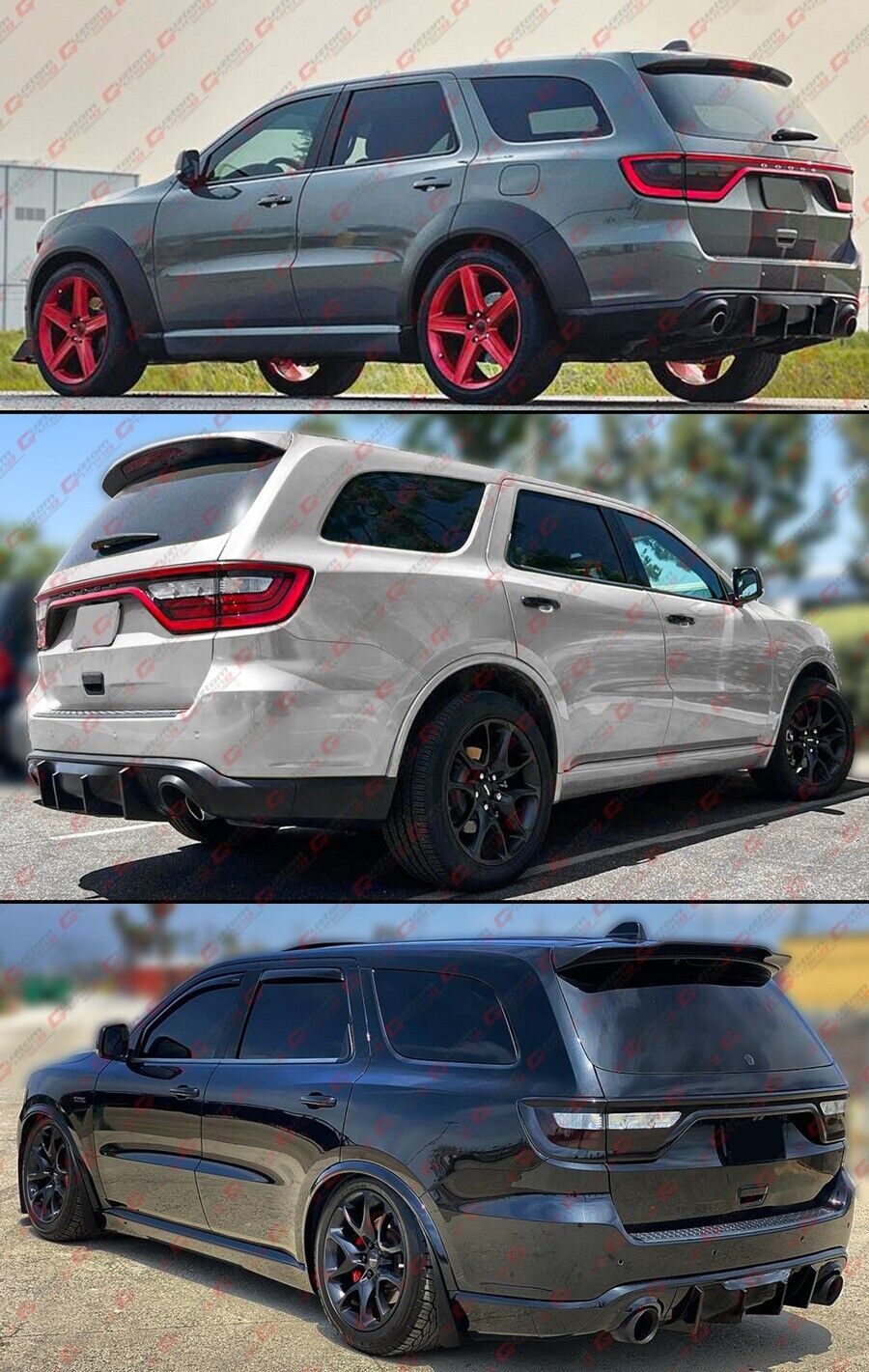 For 2011-2024 Dodge Durango R/T SRT V2 Gloss Black Shark Fin Rear Bumper Diffuser - Image 6