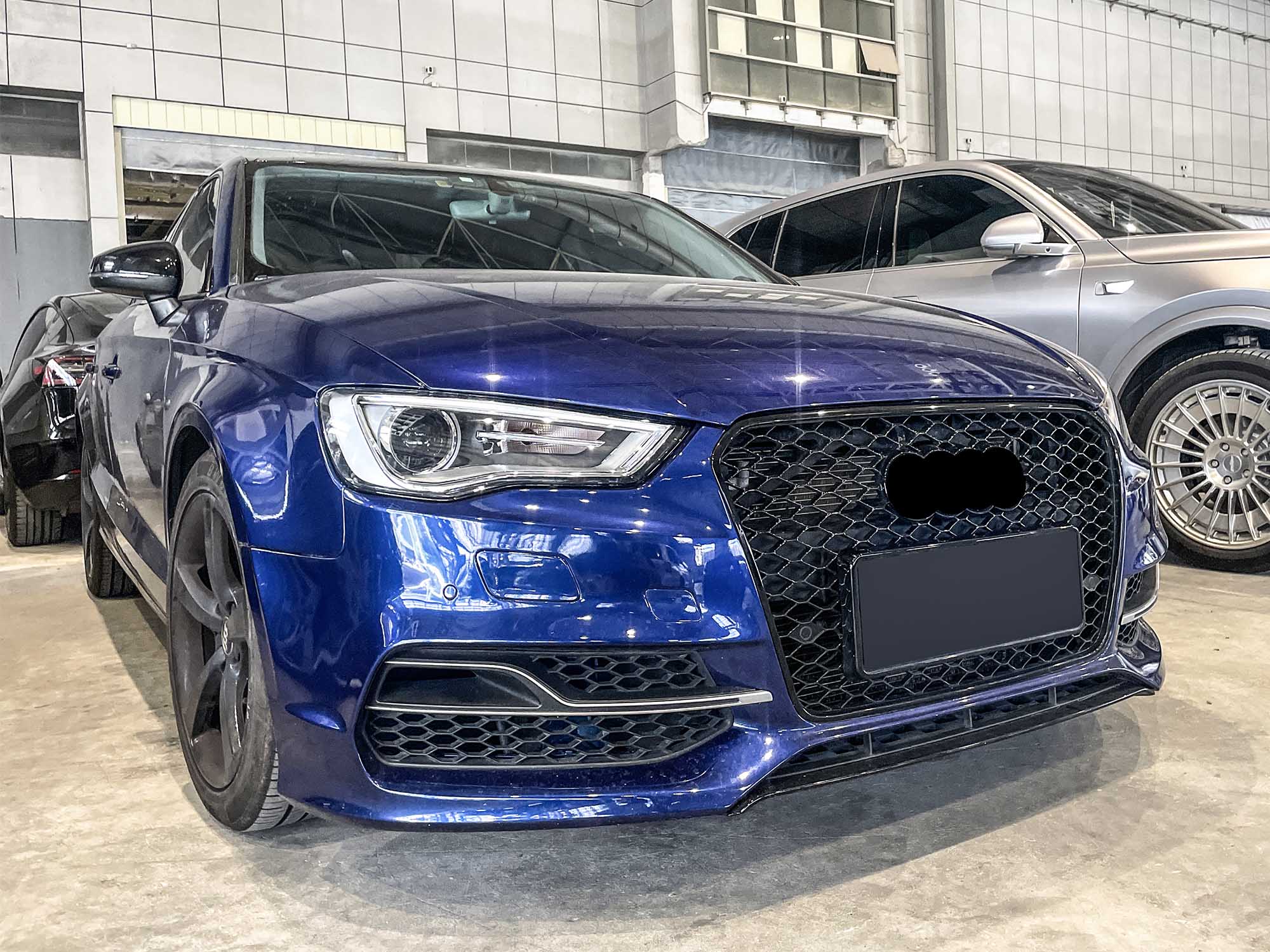 For 2014-2016 Audi A3 8V RS3 Style Front Grille (Gloss Black Frame + Honeycomb) - Image 2