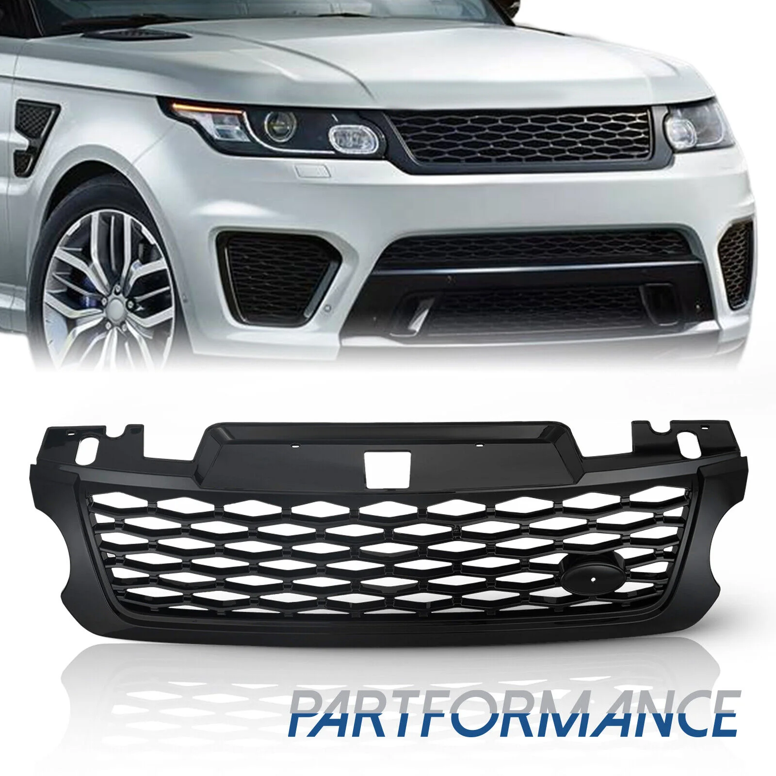 For 2014-2017 Land Rover Range Rover Sport Glossy Black Front Grille SVR Styling - Image 2