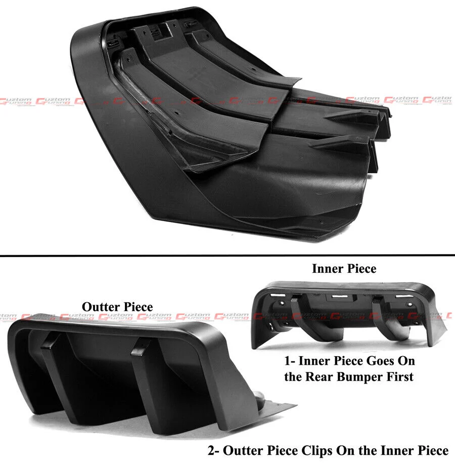 For 2014-2019 Corvette C7 Z06 STG 3 Big Fin Matt Black Rear Bumper Diffuser Kit - Image 3