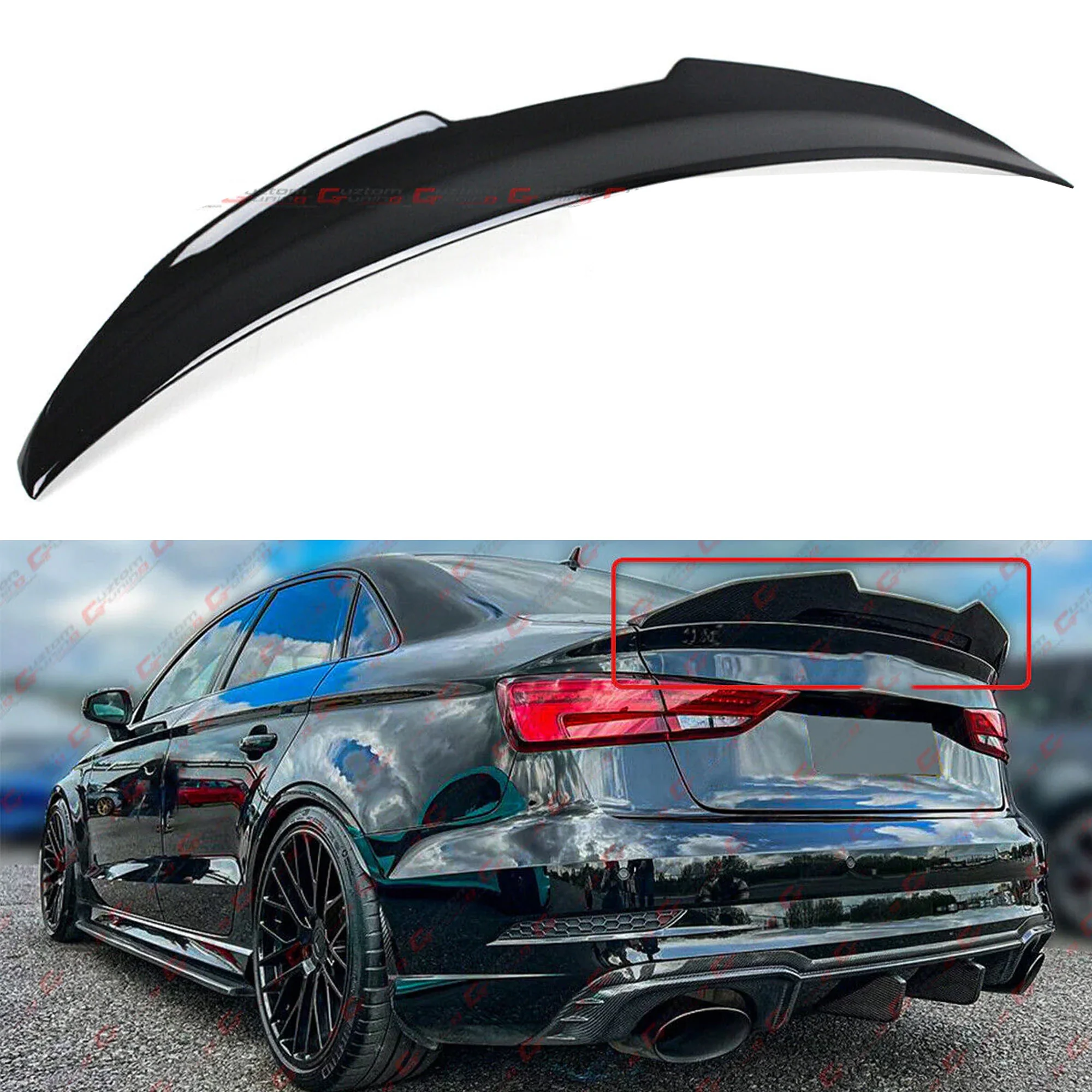 For 2014-2020 Audi A3 S3 RS3 V8 Sedan Gloss Black Rear Trunk Spoiler Wing