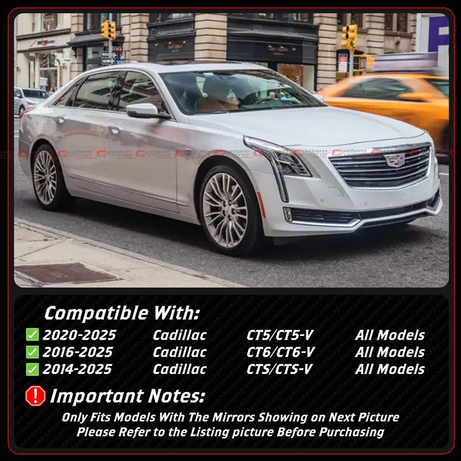 For 2014-2025 Cadillac CT5 CT6 CTS Full Carbon Fiber M Style Side Mirror Covers Caps Stick-On - Image 4