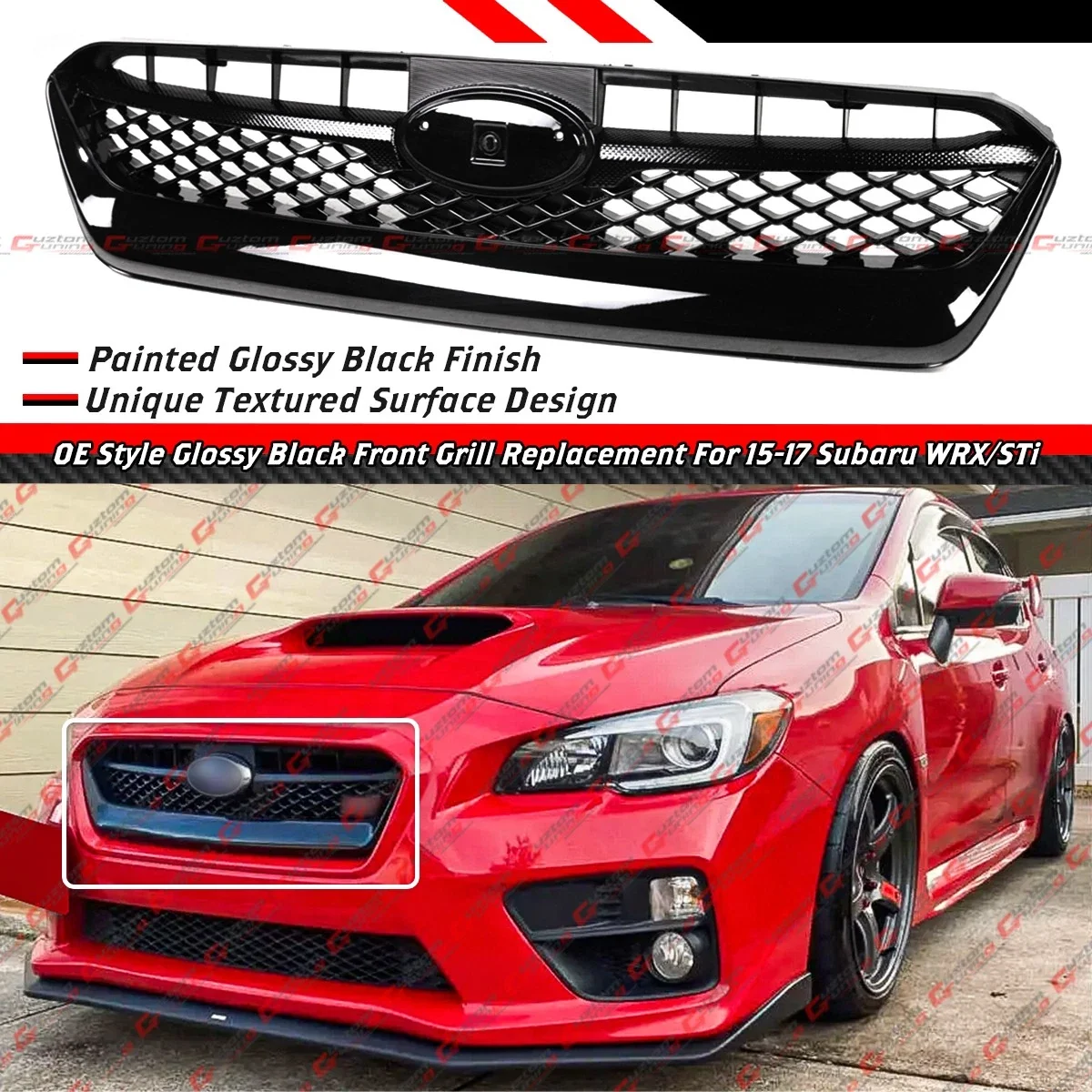 For 2015-2017 Subaru WRX STi VA OE Style Gloss Black Front Upper Mesh Grill Grille