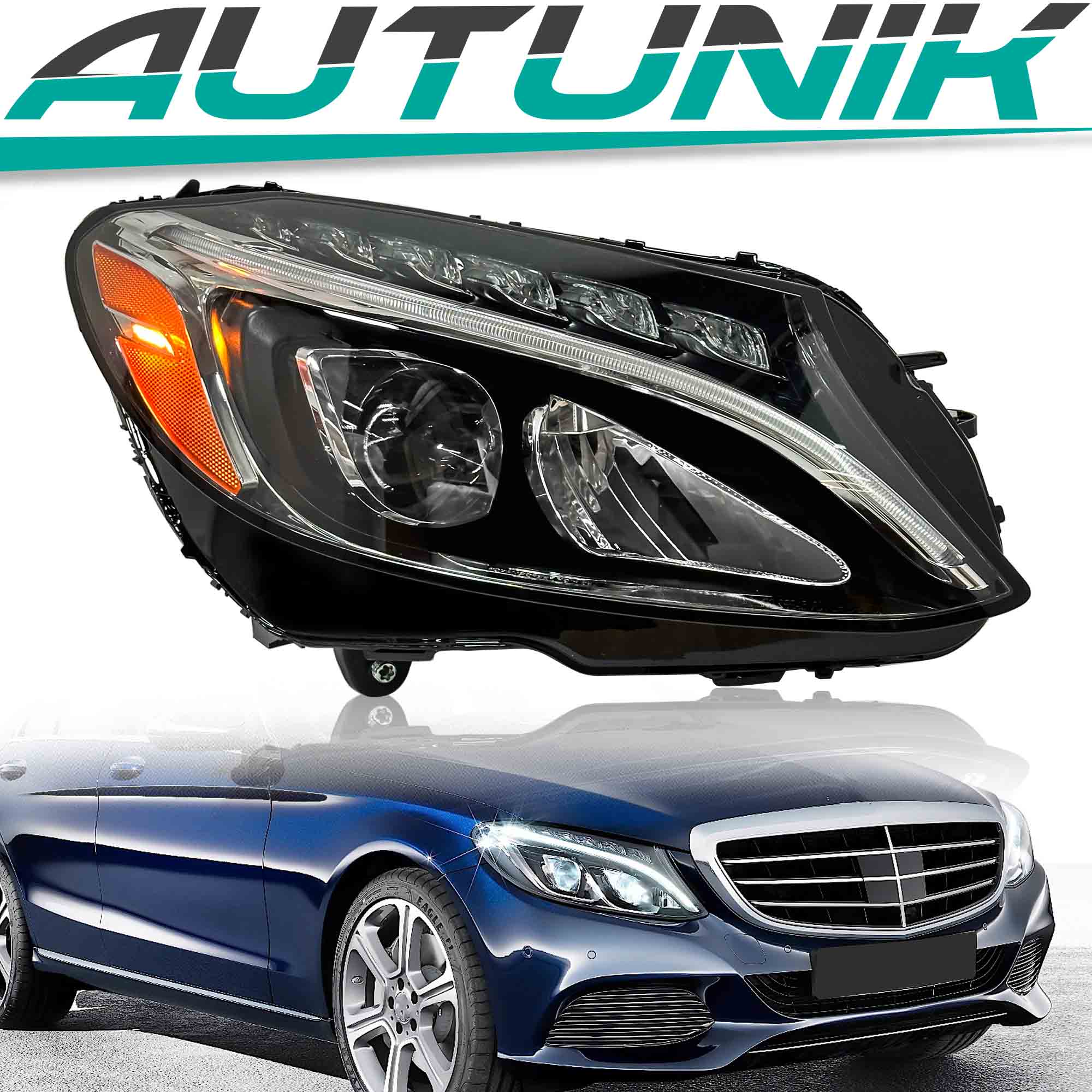 Right Passenger Side LED Headlight for Mercedes C-Class W205 C300 2015-2018 Non-AFS