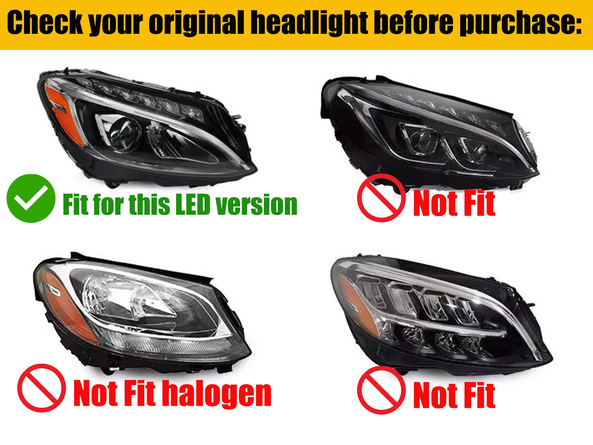 Right Passenger Side LED Headlight for Mercedes C-Class W205 C300 2015-2018 Non-AFS - Image 3