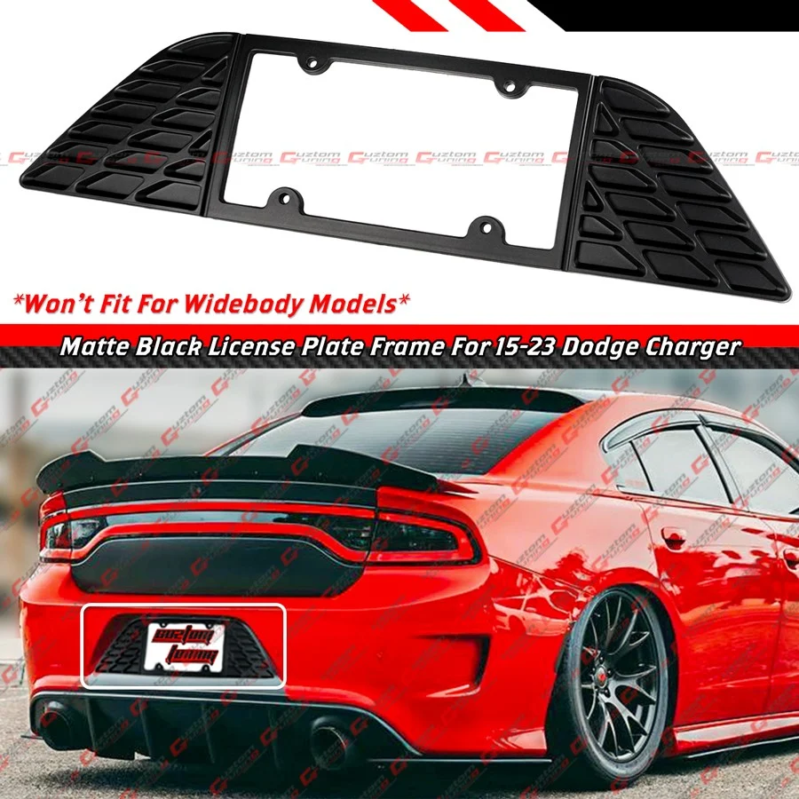 For 2015-2023 Dodge Charger Matt Black Rear License Plate Frame Holder Panel Trim - Image 2