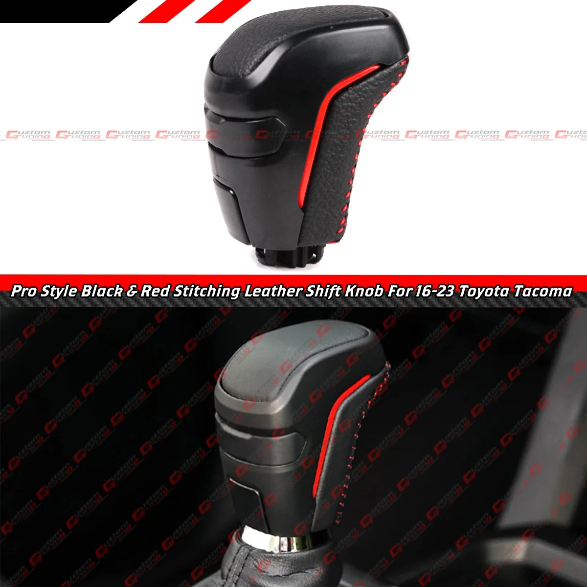 For 2016-2023 Toyota Tacoma JDM Pro Black Leather Red Stitching Gear Shift Knob