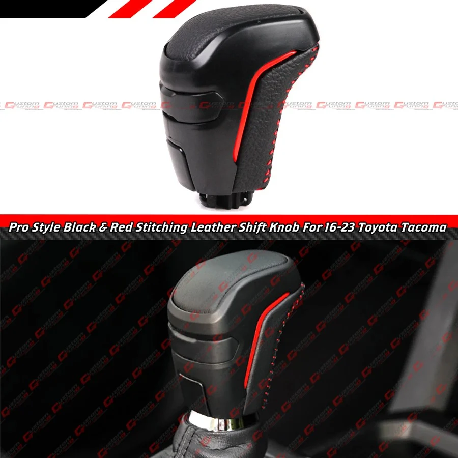 For 2016-2023 Toyota Tacoma JDM Pro Black Leather Red Stitching Gear Shift Knob - Image 2