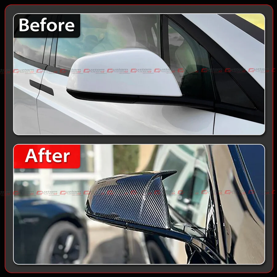 For 2016-2025 Tesla Model X Direct Add-On Full Carbon Fiber M Horn Style Side Mirror Caps Covers - Image 9
