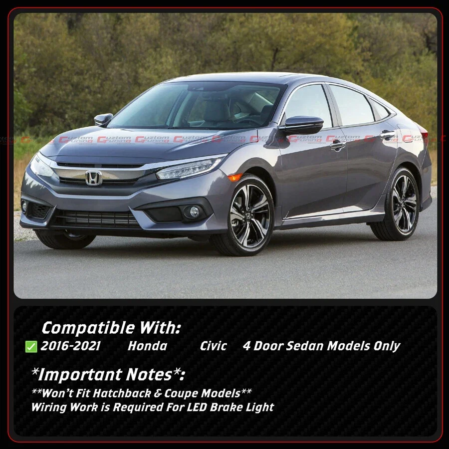For 2016-2021 Civic Sedan GT Shark Fin Style Gloss Black DIffuser Kit W/ LED Light - Image 3