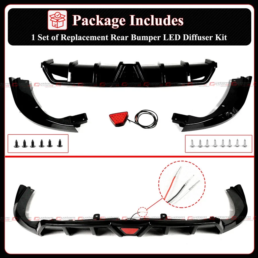For 2016-2021 Civic Sedan GT Shark Fin Style Gloss Black DIffuser Kit W/ LED Light - Image 4