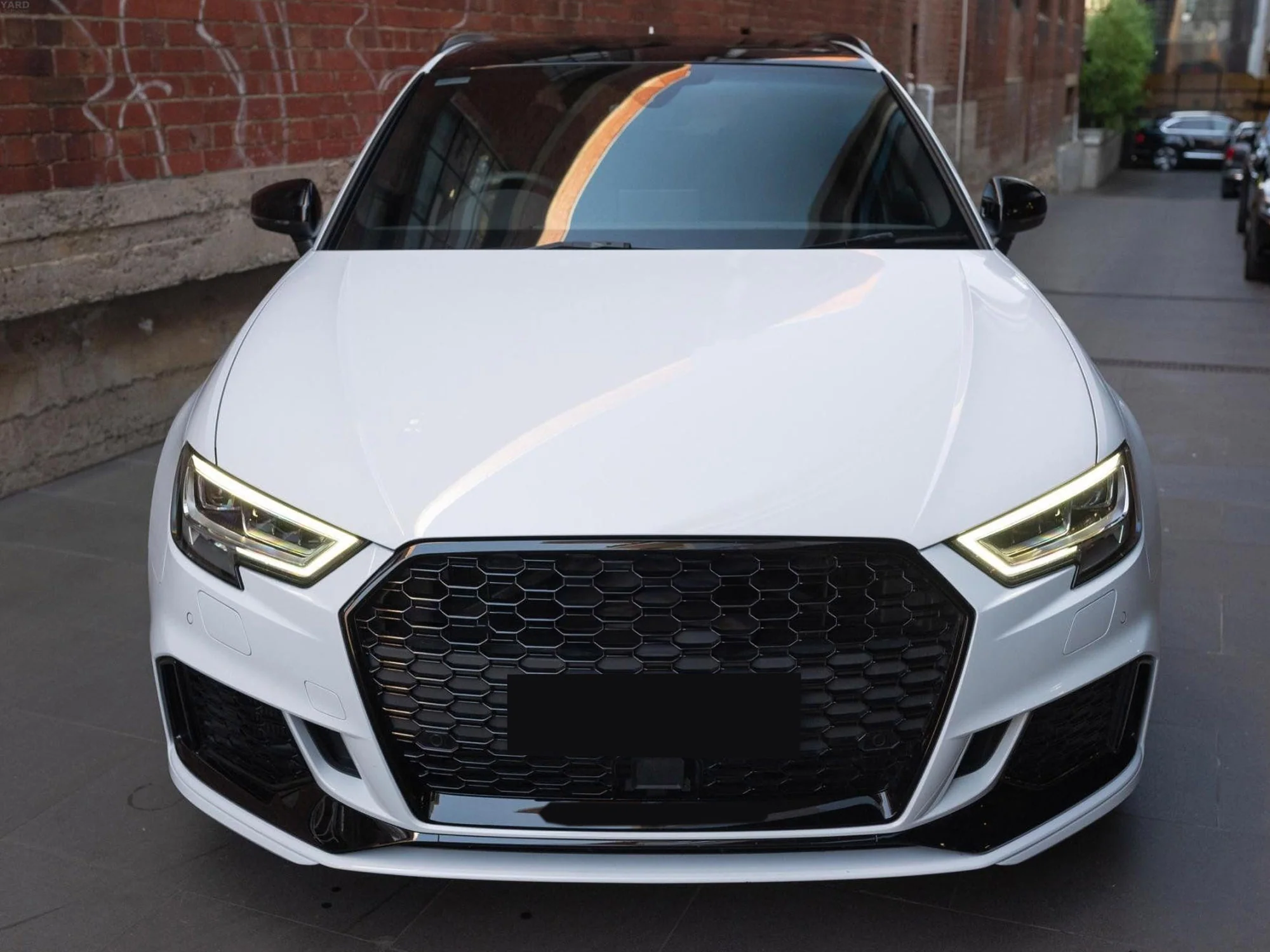 For 2017-2020 Audi A3 8V RS3 Style Front Honeycomb Mesh Grille Gloss Black W/ACC - Image 2