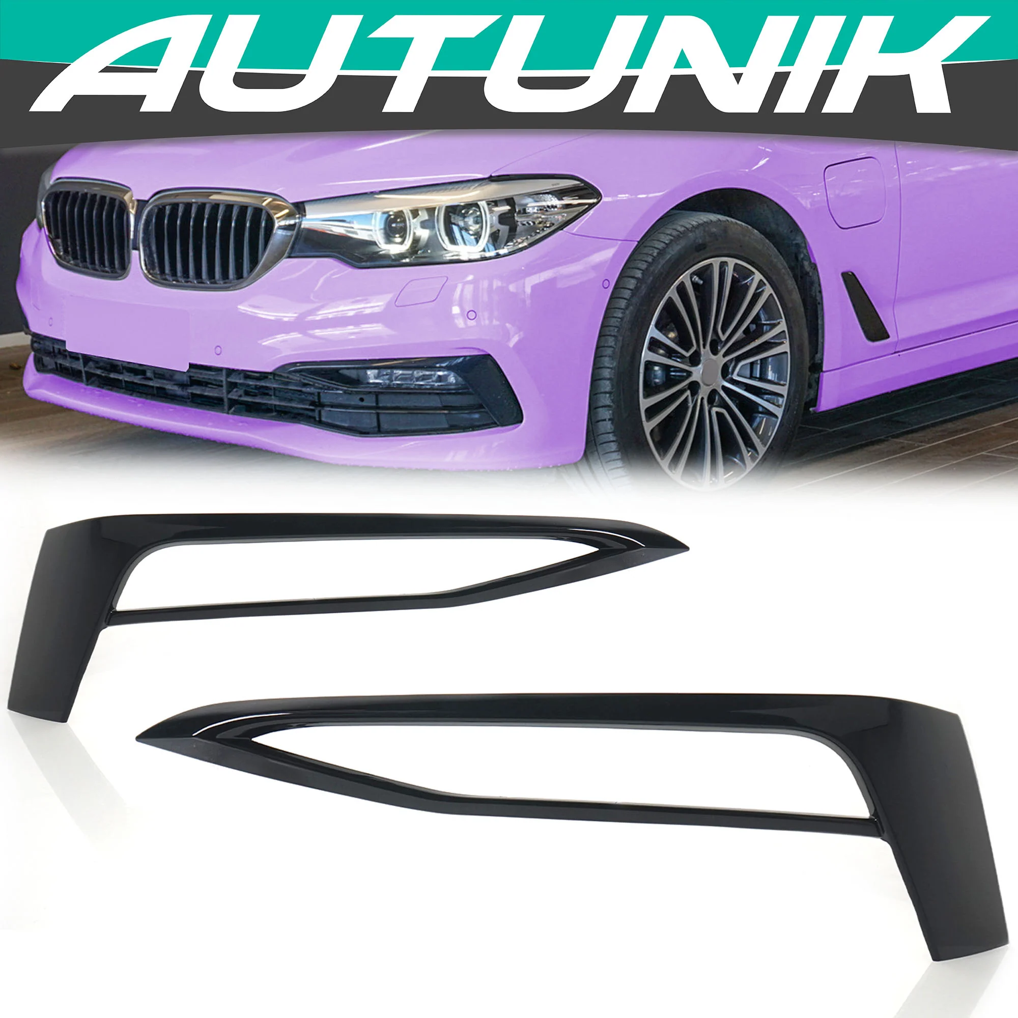 For 2017-2020 BMW 5 Series G30 540i 530i Front Fog Light Grille Trim Gloss Black