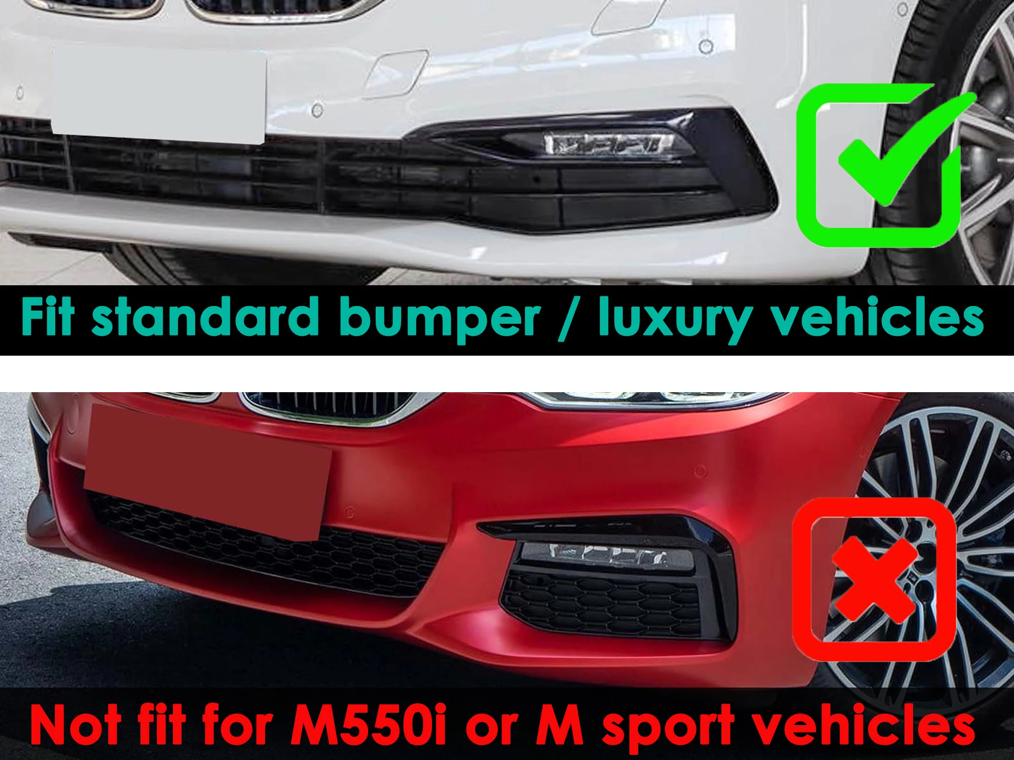 For 2017-2020 BMW 5 Series G30 540i 530i Front Fog Light Grille Trim Gloss Black - Image 4