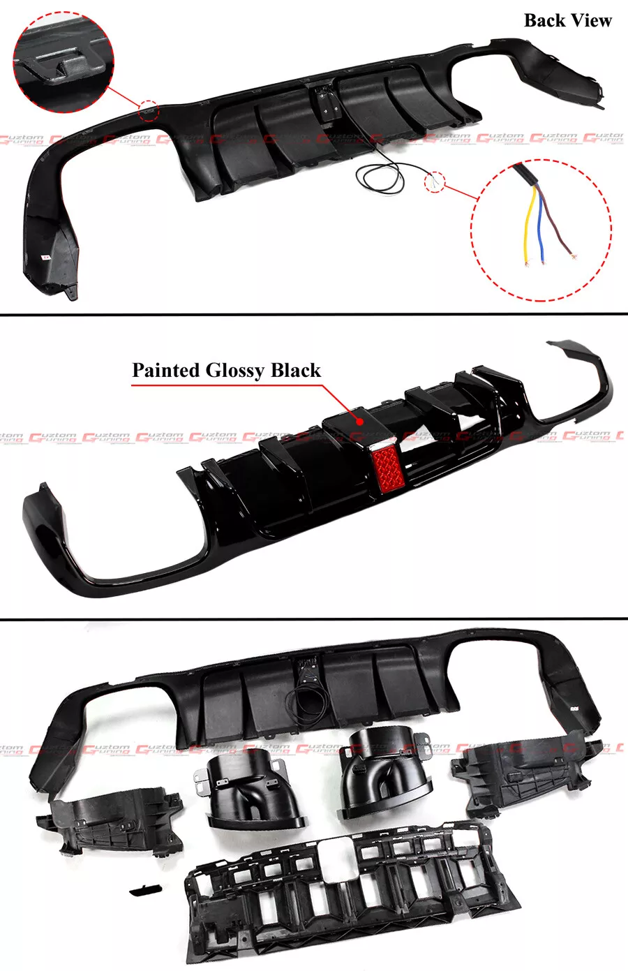 For 2017-2020 Mercedes Benz W213 E-class Red Led Bumper Diffuser + Black Exhaust Tips - Image 2