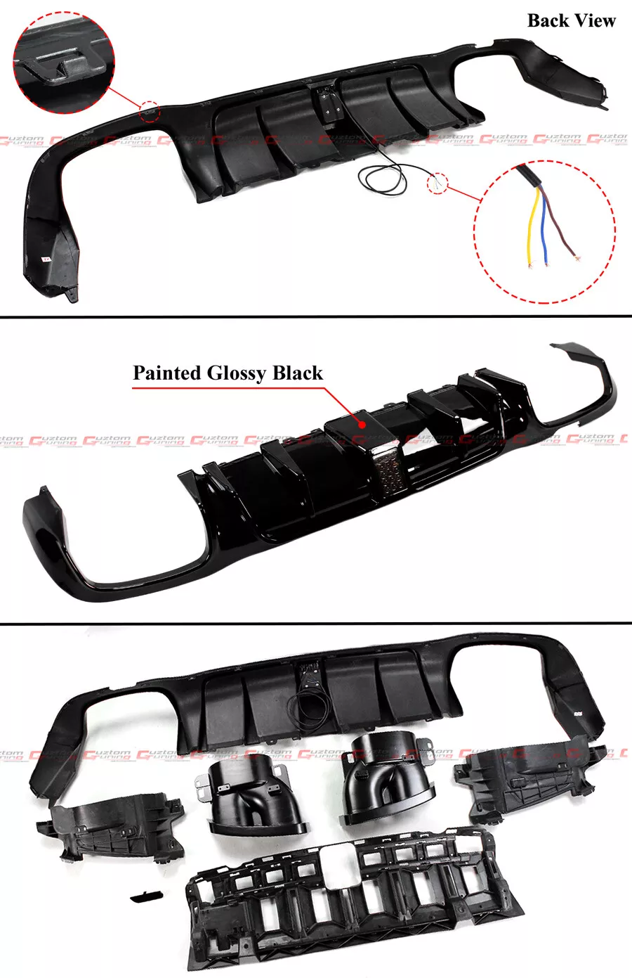 For 2017-2020 Mercedes W213 E-class Smoke Led Rear Bumper Diffuser+Black Exhaust Tips - Image 2