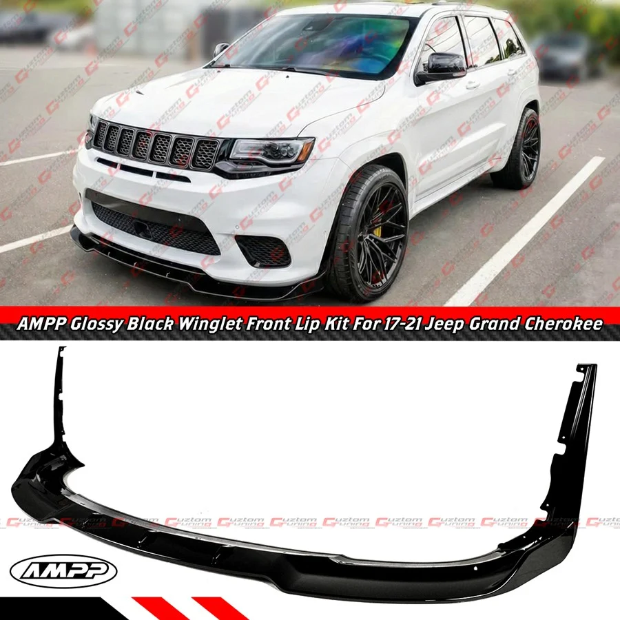 For 2017-2021 Jeep Grand Cherokee SRT AMPP Gloss Black Winglet Front Bumper Lip - Image 2
