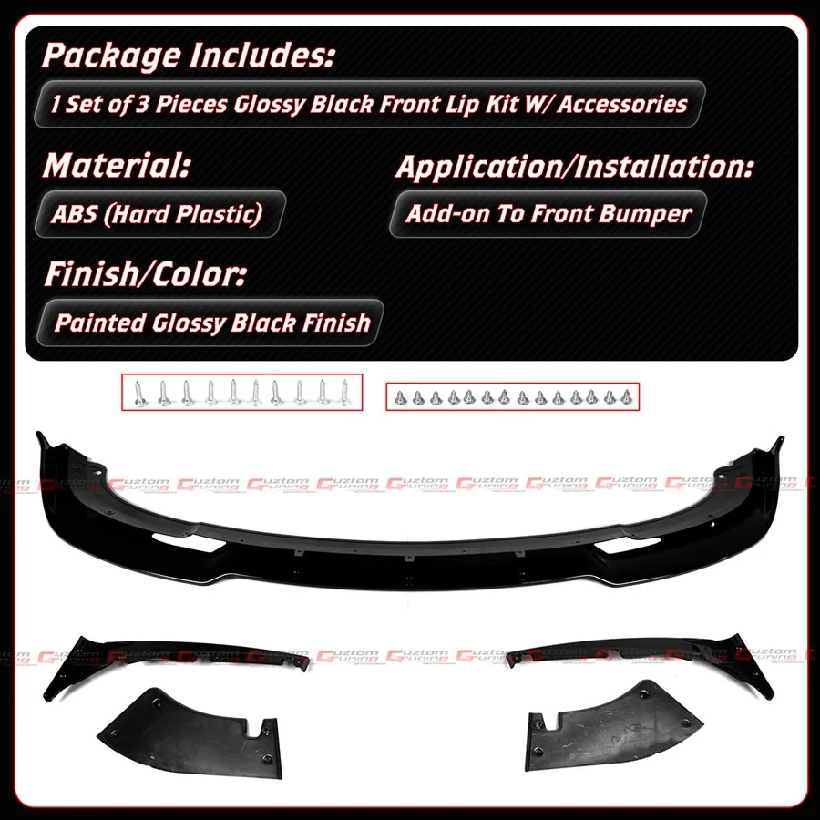 For 2017-2021 Jeep Grand Cherokee SRT AMPP Gloss Black Winglet Front Bumper Lip - Image 4