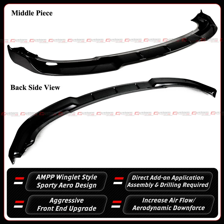 For 2017-2021 Jeep Grand Cherokee SRT AMPP Gloss Black Winglet Front Bumper Lip - Image 5
