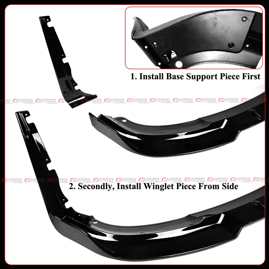 For 2017-2021 Jeep Grand Cherokee SRT AMPP Gloss Black Winglet Front Bumper Lip - Image 7