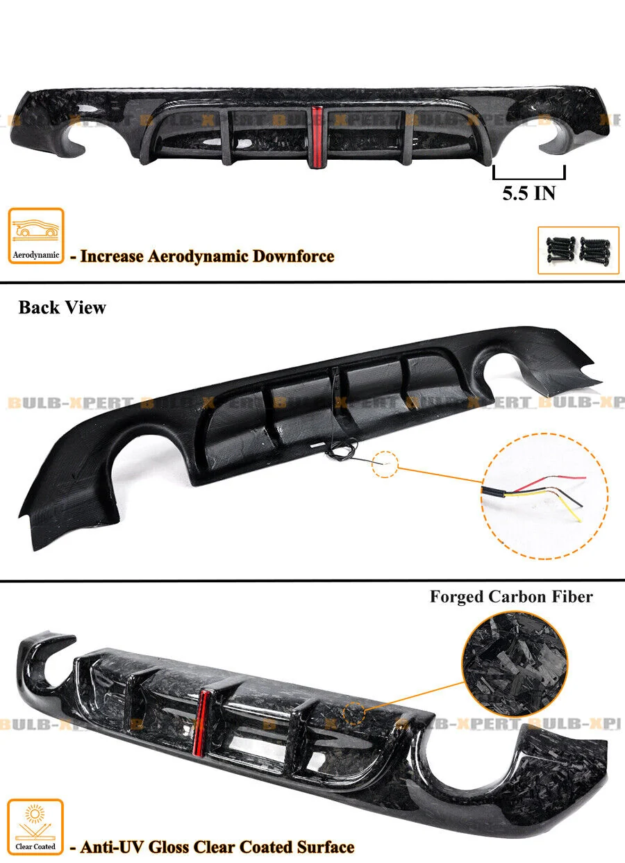 For 2017-2022 Infiniti Q60 Forged Carbon Fiber Rear Bumper Diffuser w/ LED Light - Image 2