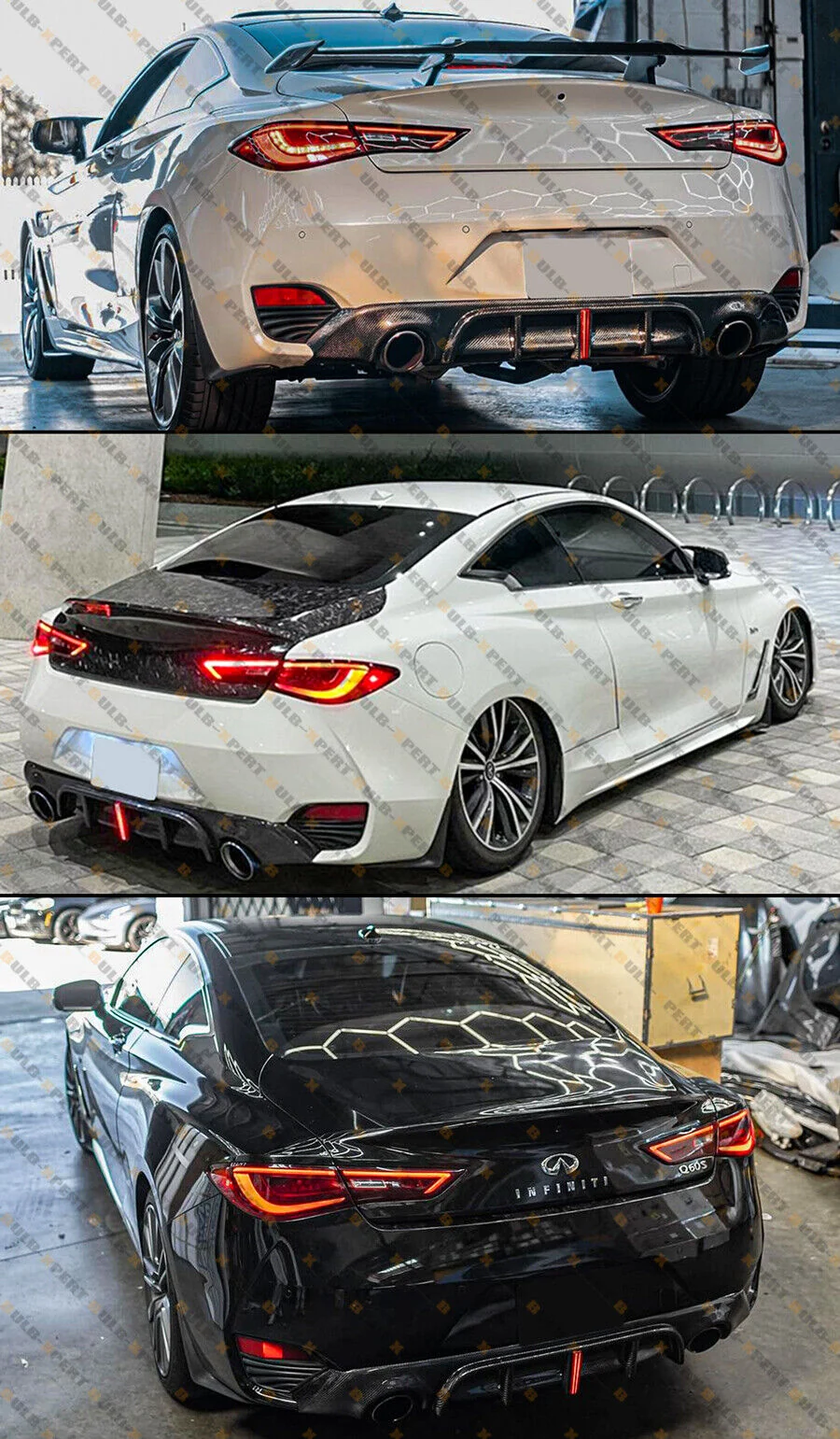 For 2017-2022 Infiniti Q60 Forged Carbon Fiber Rear Bumper Diffuser w/ LED Light - Image 4