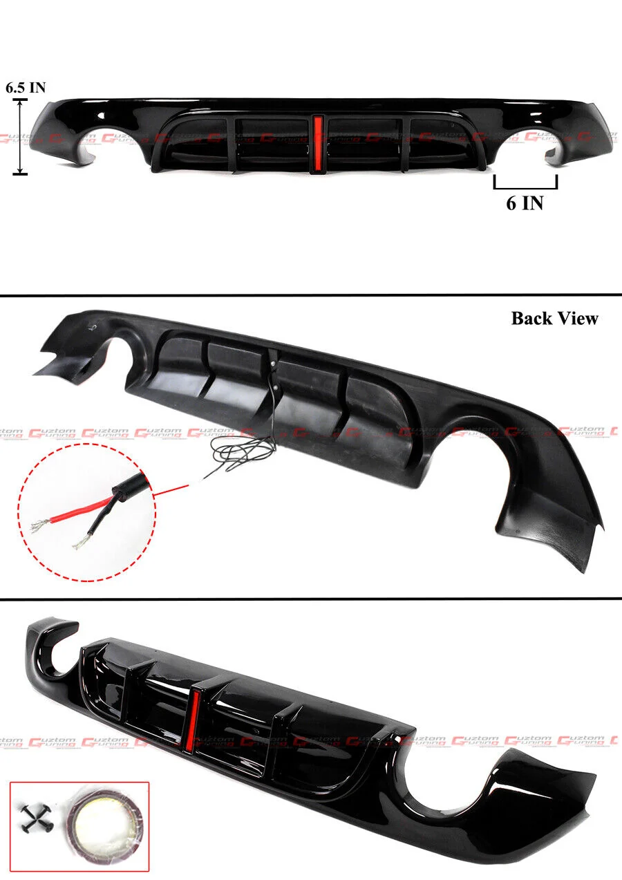 For 2017-2022 Infiniti Q60 Gloss Black Rear Bumper Diffuser w/ LED Brake Light - Image 2