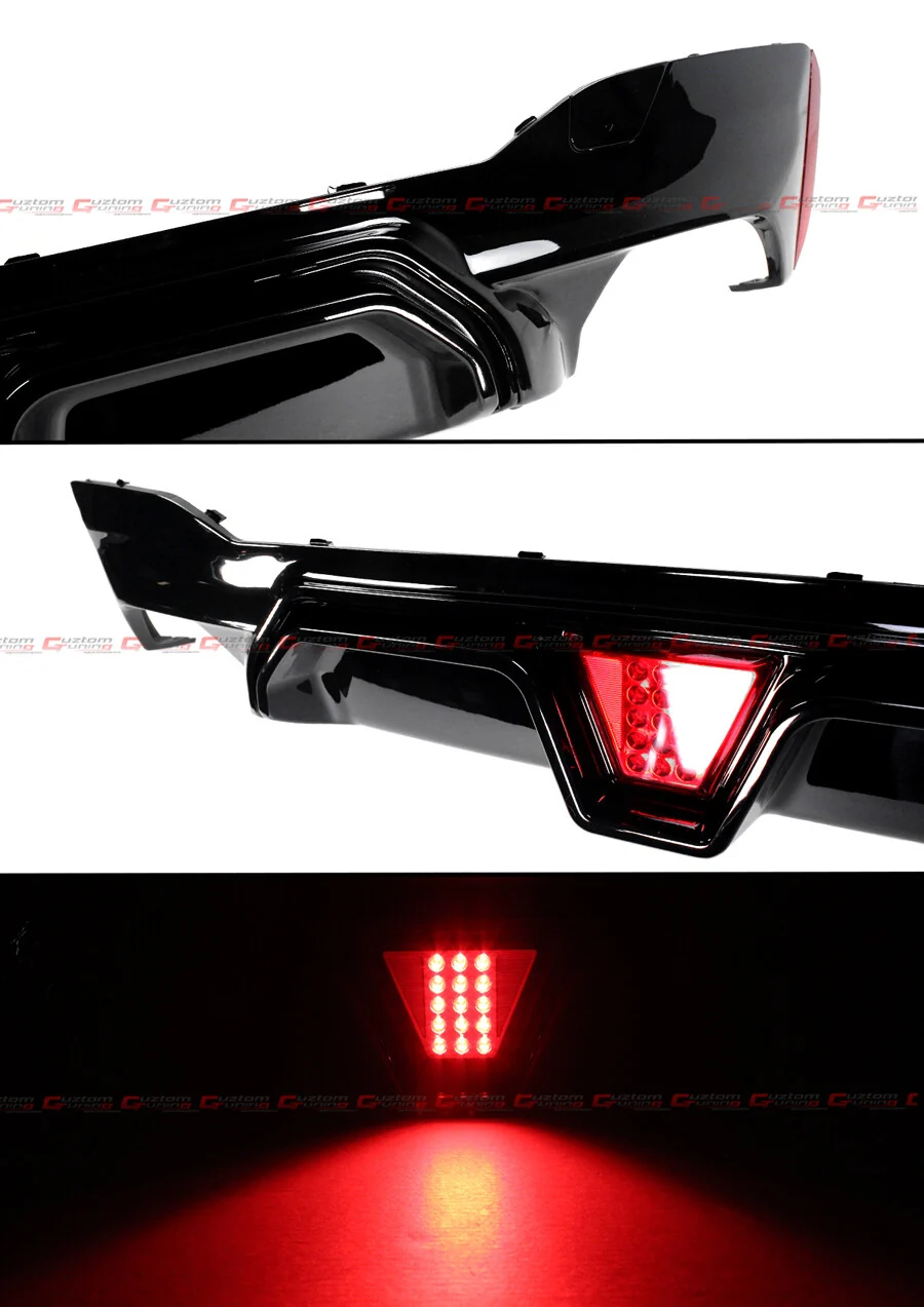 For 2017-2023 BMW G30 5 Series M5 CS Style Gloss Blk Rear Bumper Diffuser W/ Red LED - Image 3
