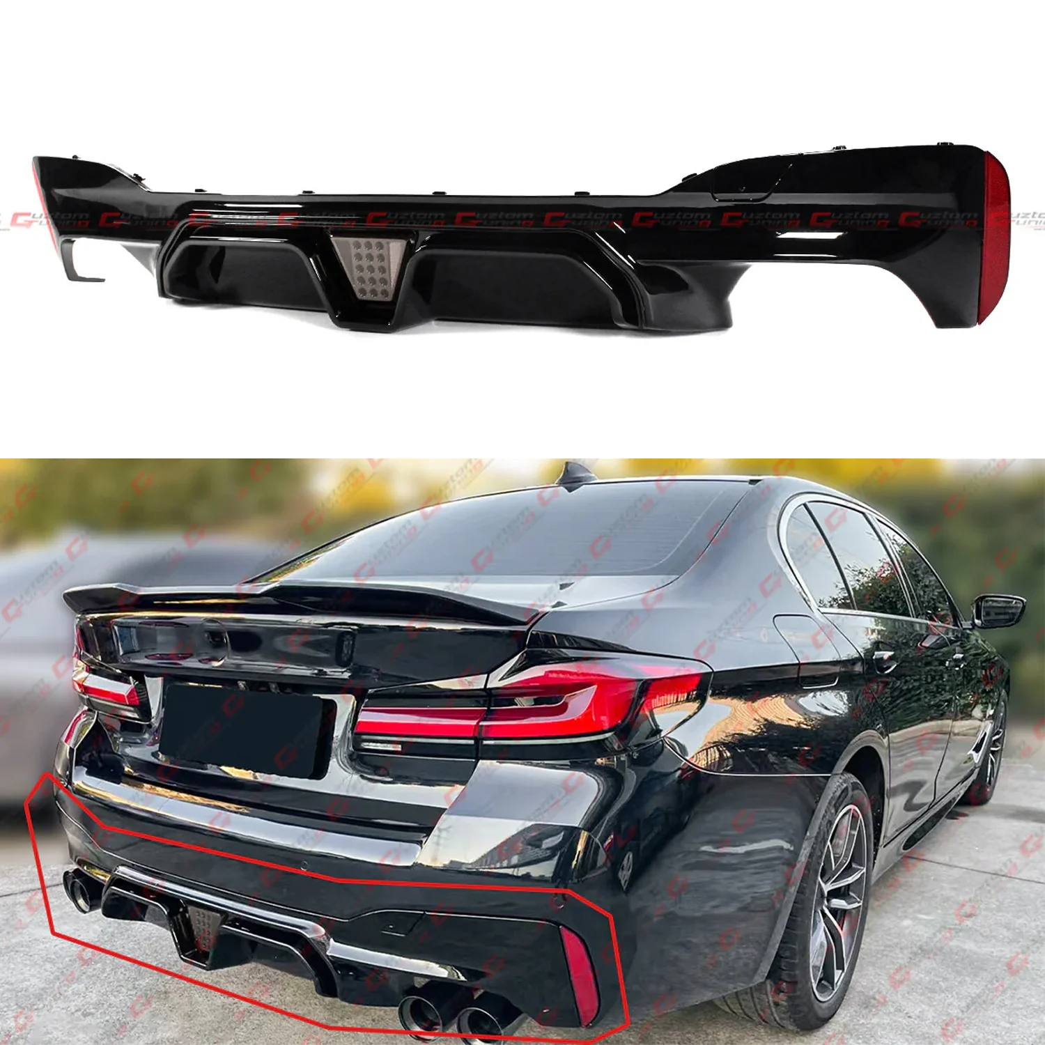 For 2017-2023 BMW G30 5 Series M5 Smoke lens LED Gloss Black Rear Diffuser