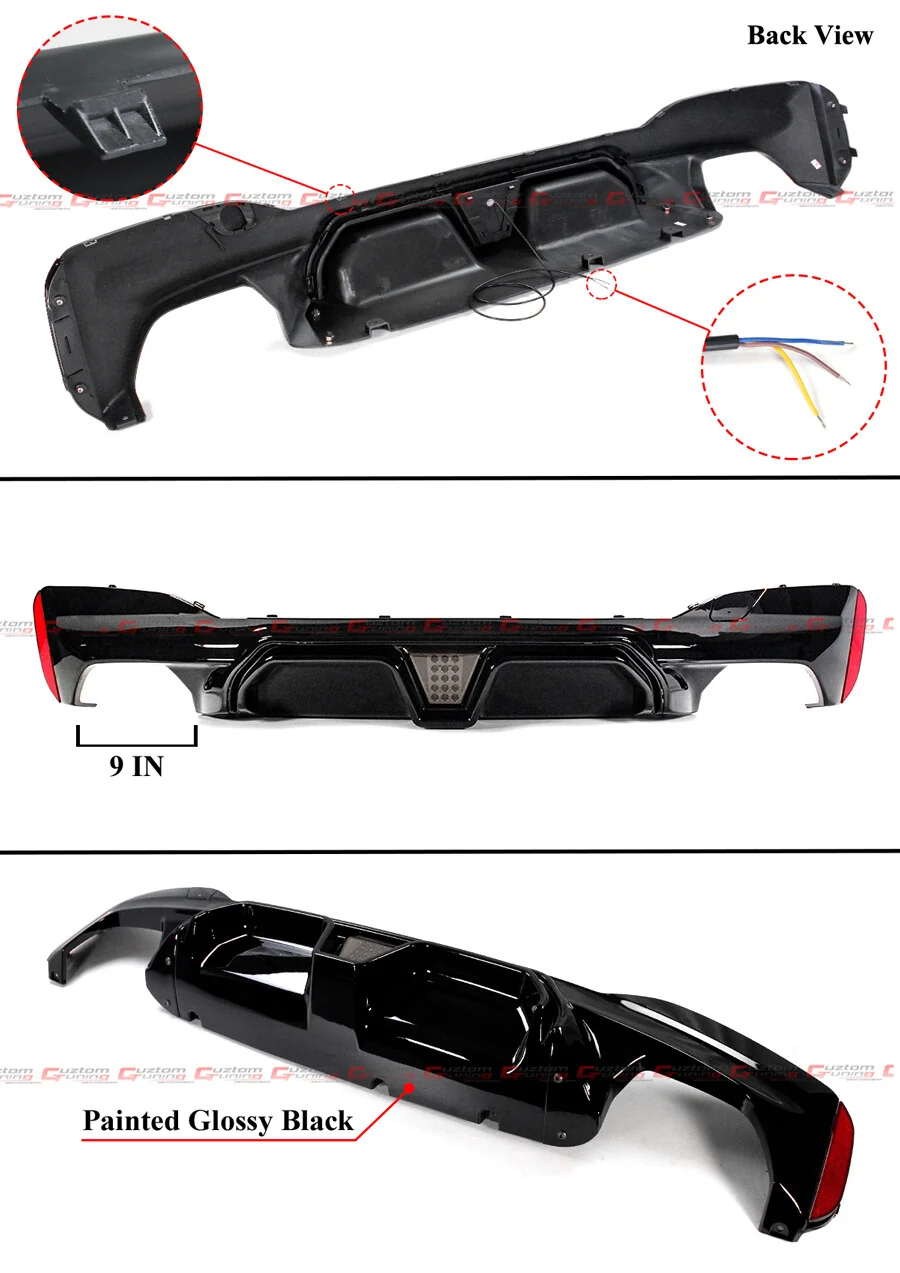 For 2017-2023 BMW G30 5 Series M5 Smoke lens LED Gloss Black Rear Diffuser - Image 2