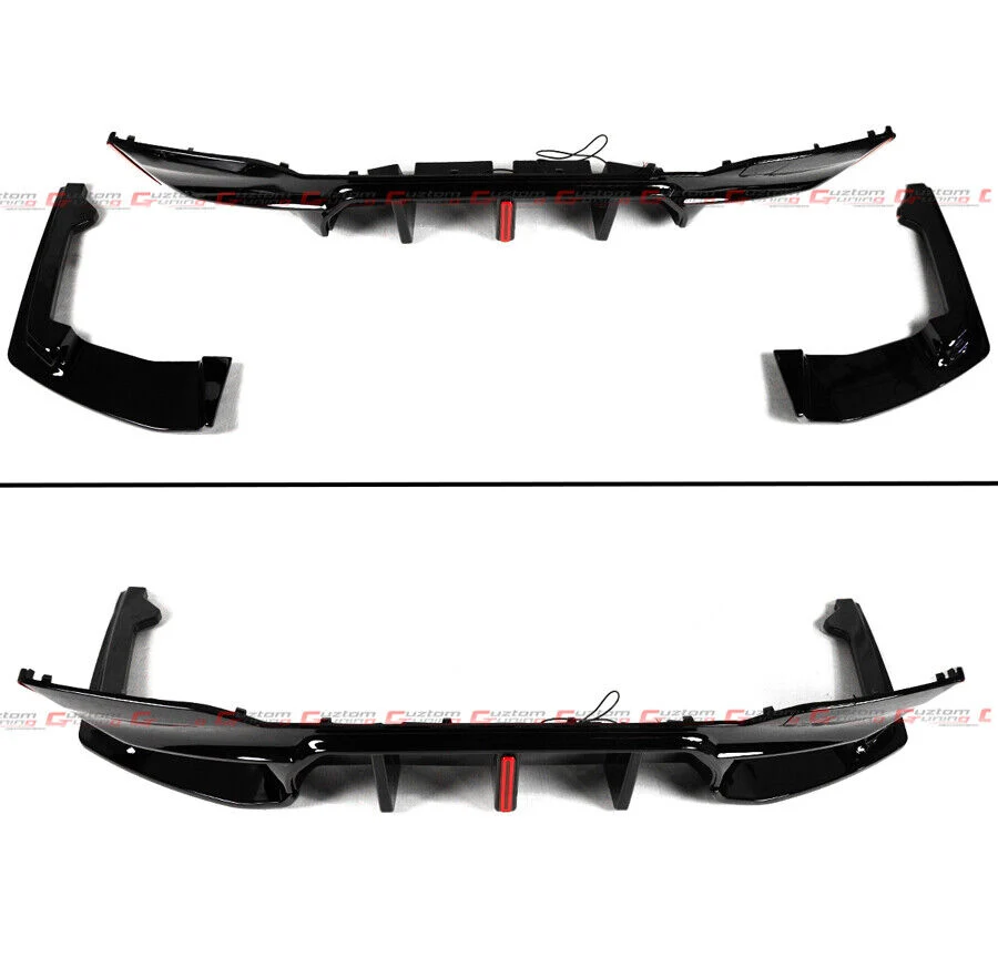 For 2017-2023 BMW G30 530i 540i  Big Fin M5 Style Gloss Black LED Rear Bumper Diffuser Kit - Image 2